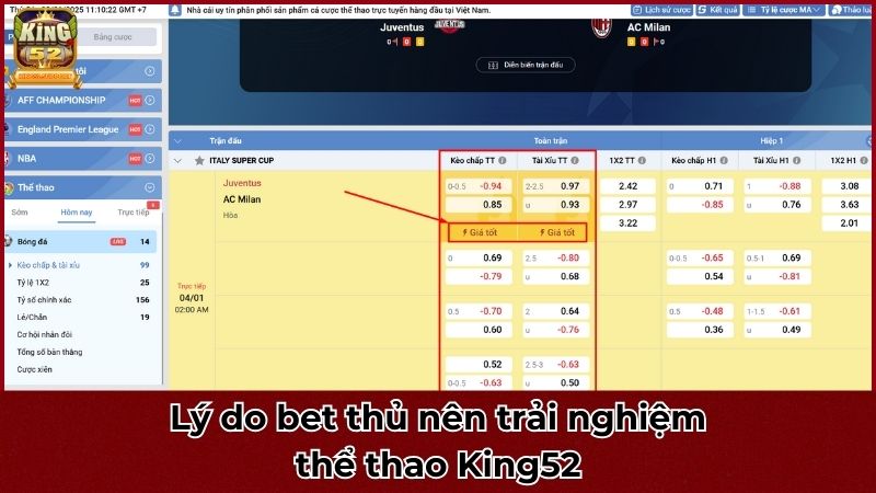 Lý do bet thủ nên trải nghiệm cá cược tại thể thao King52